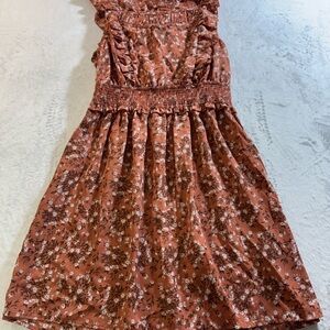 Floral Ruffle Women’s Dress - Burnt Orange